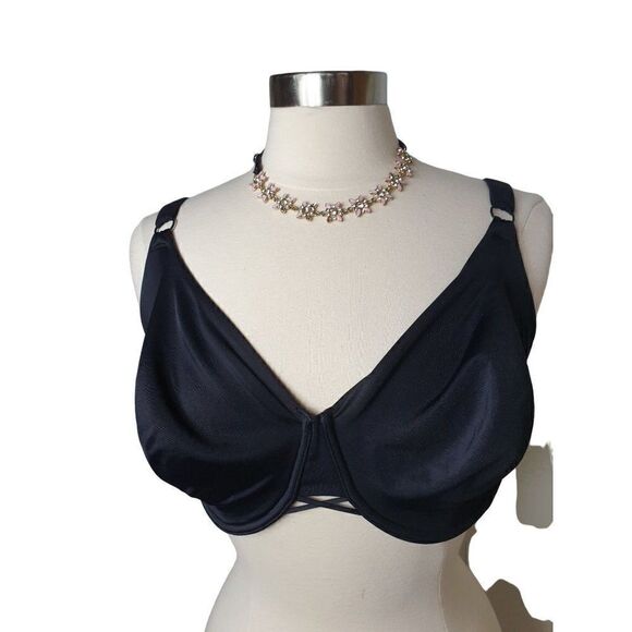 Women's 42DDD Bra Plus Size Unlined Black Silky Thick Straps Underwire 42F - Picture 6 of 8